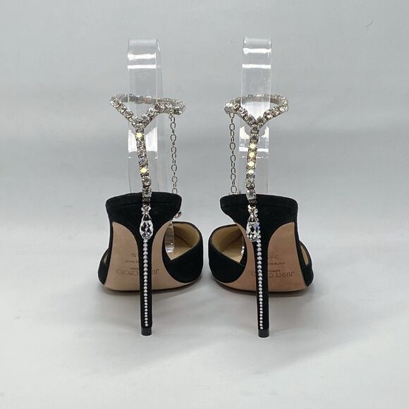 Jimmy Choo Black Suede Pumps with Crystal Embellishment size 38.5 - Picture 9 of 16